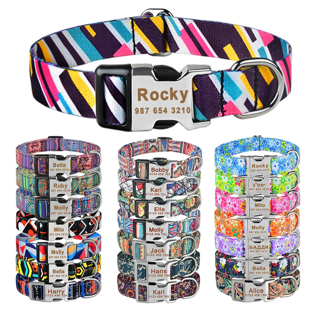 Adjustable Nylon Plaid Unisex Dog Collar Personalized