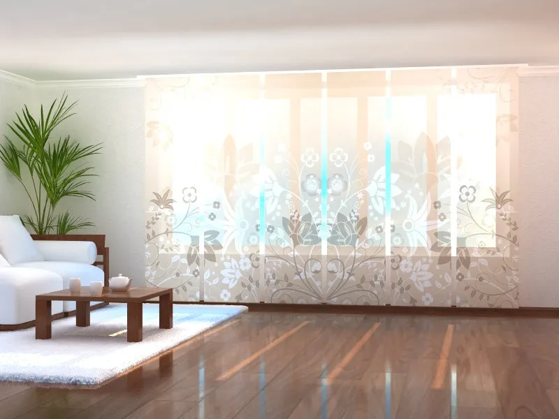 Set of 6 Sliding Panel Curtains Abstract Designer Flowers